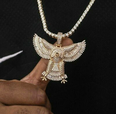 Pre-owned Online0369 1 Ct Baguette Round Simulated Diamond Men's Flying Bird Pendant Tennis Chain