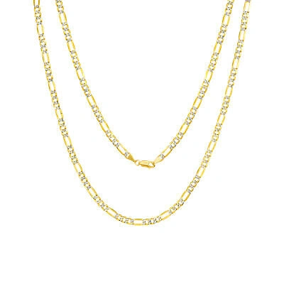 Pre-owned Nuragold 14k Yellow Gold Mens Solid 5mm Diamond Cut White Pave Figaro Chain Necklace 30"