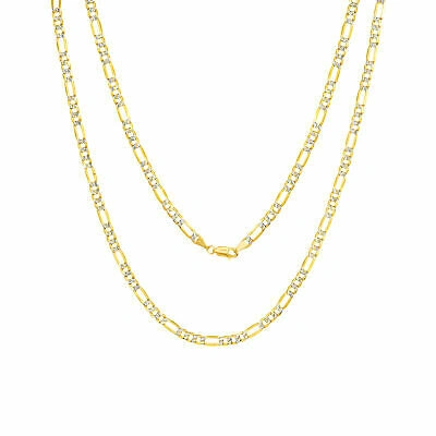 Pre-owned Nuragold 10k Yellow Gold Mens Solid 5mm Diamond Cut White Pave Figaro Chain Necklace 28"