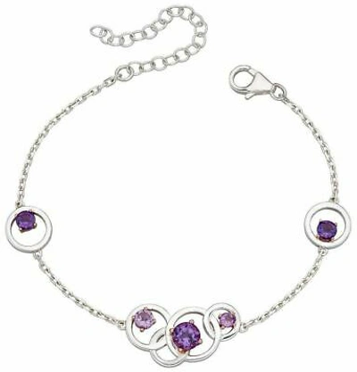 Pre-owned Elements Silver Womens Round Amethyst Bracelet - Silver/purple