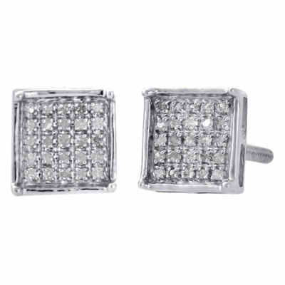 Pre-owned Jfl Diamonds & Timepieces 925 Sterling Silver Diamond Studs Mini 7.20mm 4 Prong Square Earrings 0.17 Ct
