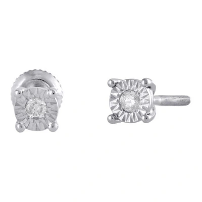 Pre-owned Jfl Diamonds & Timepieces 10k White Gold Bezel Fanuk Set Diamond Mini Round Earrings 4mm Studs 1/20 Ct