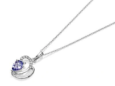 Pre-owned Kilimanjaro Womens 9ct White Gold Pear Tanzanite And Diamond Swirl Necklace