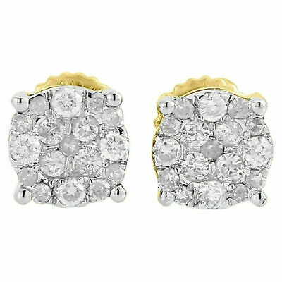 Pre-owned Halo Mens Pave Set Real 0.40 Cts  Stud Earring 10k Yellow Gold Plated