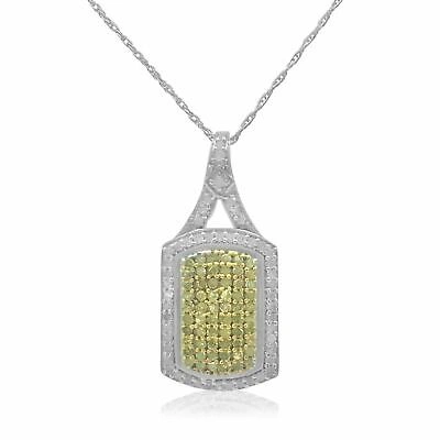 Pre-owned Ornaatis 1.08 Ct Round Cut White Yellow Natural Diamond Halo Pendants Necklace 925 Silver