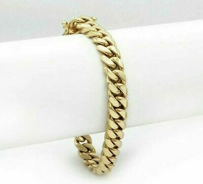 Pre-owned Universal Jewels Solid Metal Sterling Silver Mens Cuban Link Bracelets 8 " 14k Yellow Gold Plated