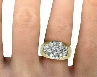Pre-owned Universal Jewels 14k Yellow Gold Fn Mens 3ct White Simulated Diamond Dome Puff Pinky Ring Silver