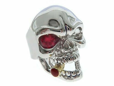 Pre-owned Universal Jewels 1.5 Ct Rd Red Ruby Single Simulated Diamond Mens Skull Ring White Gold Plated