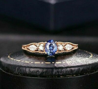 Pre-owned Universal Jewels 0.50ct Natural Igi Certificated Oval Tanzanite & Sim Diamond Wedding Ring Silver
