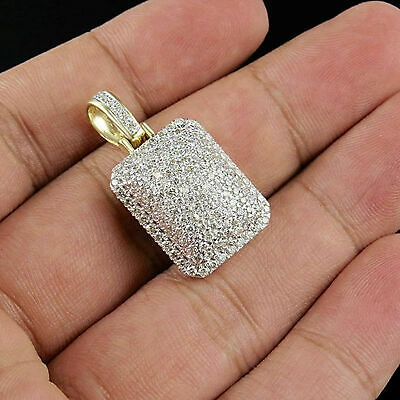 Pre-owned Universal Jewels 14k Yellow Gold Finish 1.00ct Sim Dia Mens Puff Pillow Charm Pendant 925 Silver