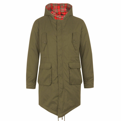 Pre-owned Merc London Mens  Fishtail Check Lined Parka Style Name Tobias - Combat Green