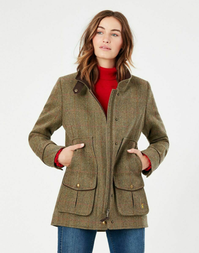 Pre-owned Joules Women's Fieldcoat Green Tweed Sale