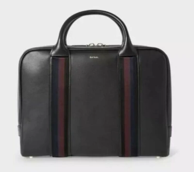 Pre-owned Paul Smith Bag Slim City Webbing Black Leather Business Folio Rrp £425
