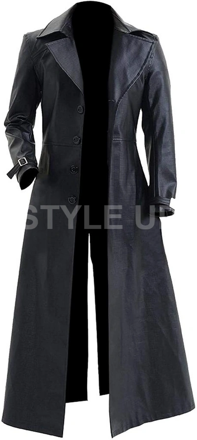 Pre-owned Style Resident Evil 5 Video Game Albert Wesker Casual Black Leather Long Trench Coat
