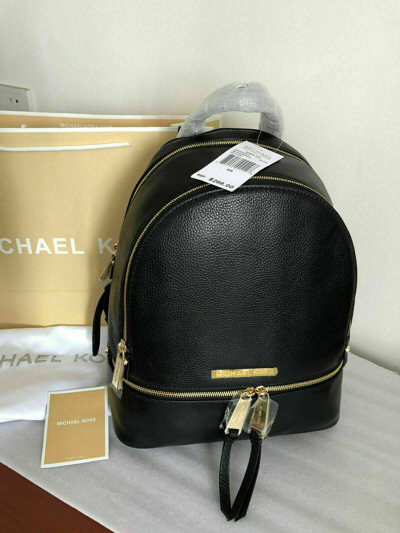Pre-owned Michael Kors Genuine  Rhea Leather 30s5gezb1l Backpack In Black