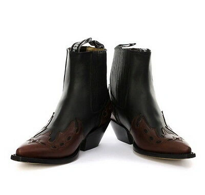 Pre-owned Grinders Low Unisex Leather Cuban Heel Cowboy Boots Black Brand
