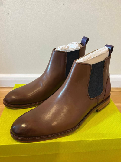 Pre-owned Ted Baker Men's  Brown Leather Chelsea Boots Camroon 4 Shoes Brand Uk Size 8
