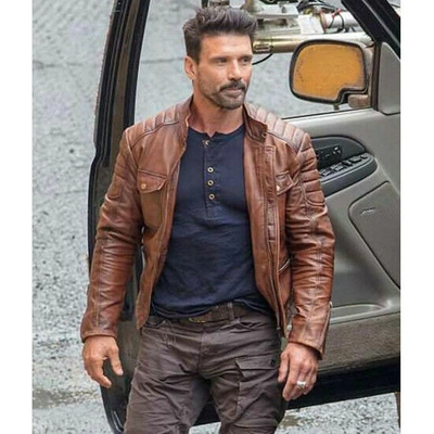 Pre-owned Style Boss Level Frank Grillo Aka Roy Pulver Distressed Brown Vintage Leather Jacket