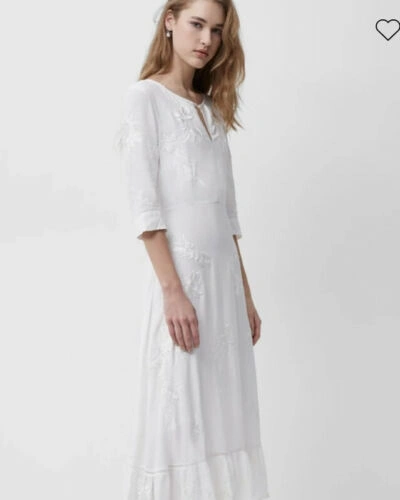 Pre-owned French Connection Summer White Dija Embroidered Midi Dress Size Uk 12 Rrp£150