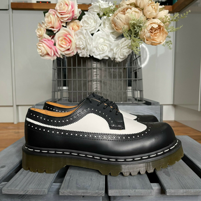 Pre-owned Dr. Martens' Dr Martens 3989 Brogue Bex Shoes White Black Leather Uk 10 12 Eu 45 47 Rare