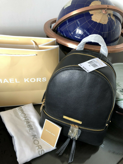 Pre-owned Michael Kors Rhea Leather 30s5gezb1l Backpack In Black Sales