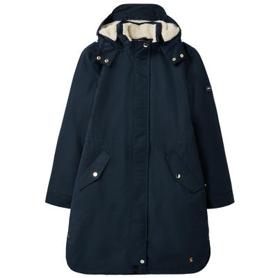 Pre-owned Joules Loxley Cosy Longline Waterproof Coat Womens Coat Navy Red