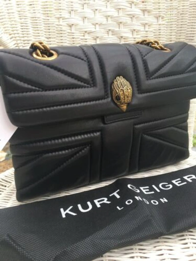 Pre-owned Kurt Geiger Leather Union Jack Kensington Bag Edn Black Soft Quilted