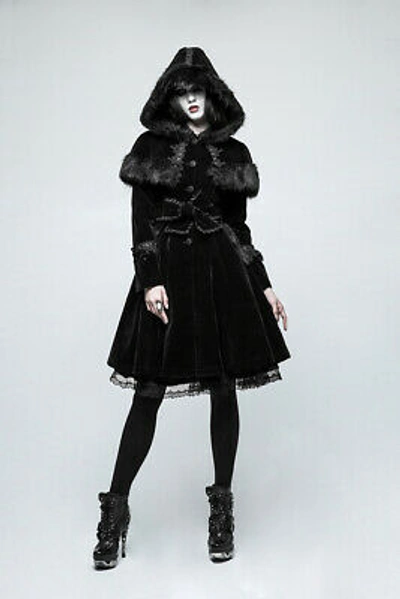 pyon pyon コート　ゴスロリ　punkrave Pre-owned Pyon Pyon Velvet Gothic Lolita Hooded Winter Coat Fur
