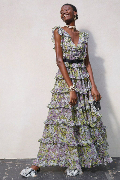Pre-owned Giambattista Valli X H&m Hm Long Tiered Dress Floral Uk 4 Us 0 Eur 32