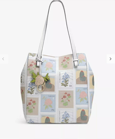 Pre-owned Radley Tote Bag Leather Large Open White Postcards Rrp £219 Chalk