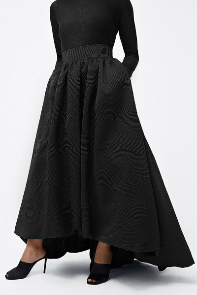 Pre-owned Coast Puff Ball Black Textured High Low Full Skirt Size Uk 12