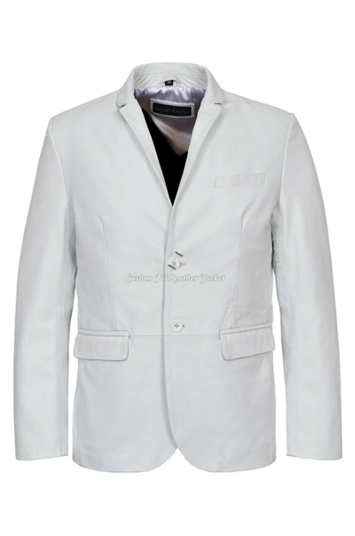 Pre-owned Milano Men's Real Leather Coat White Napa 2 Button  Blazer Classic Fashion 3450