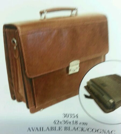 Pre-owned Babila Range Leather Babila Italian Range Briefcase Shoulder Bag Black Or Cognac