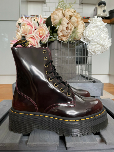Pre-owned Dr. Martens Dr Martens Jadon Arcadia Leather Platform Boots Cherry Red Uk 8 Eu 42 Us 10