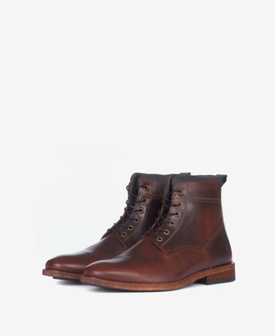 Pre-owned Barbour Men's Backworth Boots Leather Lace Up In Mahogany - Mfo0499
