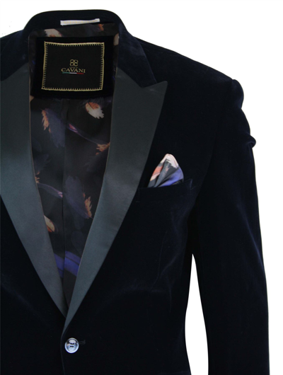 Pre-owned Cavani Men Soft Velvet Black Navy 1 Button Dinner Jacket Tuxedo Blazer Smart Casual Fit
