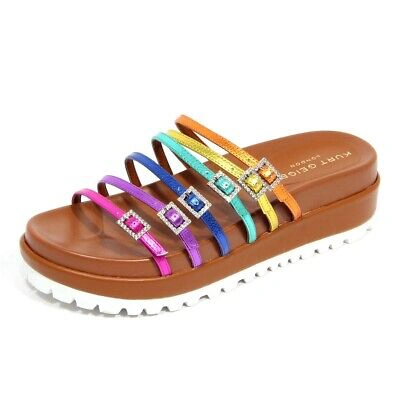 Pre-owned Kurt Geiger H3362 Ciabatta Donna  Marlo Rainbow Woman Leather Shoes Multicolor