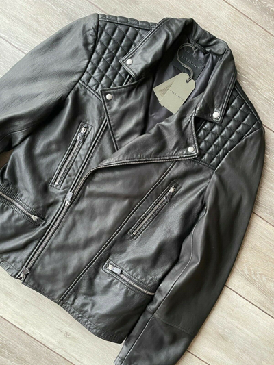 Pre-owned Allsaints All Saints Men's Black "catch" Leather Biker Jacket Coat - Xs S M L Xl Tags