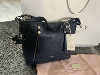 Pre-owned Radley Navy Medium Fountain Road Leather Handbag Cross Body Bag Rrp £209