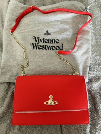 Pre-owned Vivienne Westwood Pimlico Saffiano Leather Flap Shoulder/crossbody Bag - Red