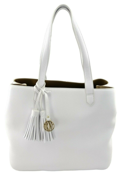 Pre-owned Dkny Tote Bag White Medium Pebbled Leather Shoulder Travel Vintage Stylerrp£330