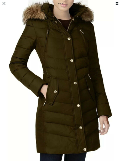 Pre-owned Michael Kors Faux-fur-trim Hooded Puffer Coat. Size Xxl Uk 18-20 Rrp $330 Brown