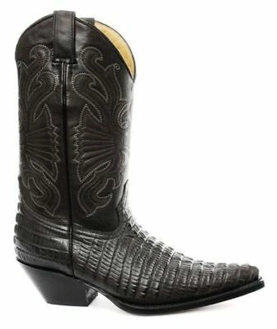 Pre-owned Grinders Carolina Croc Black Leather Crocodile Tail Boot Cowboy Western Boots