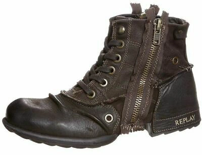 Pre-owned Replay Clutch Dark Brown Mens Side Zip Mid Ankle Leather Army Boots