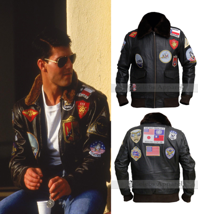 Pre-owned Celebs-apparel Mens Tom Cruise Pete Maverick Top Gun Flight Leather Bomber Jacket Fur Collar
