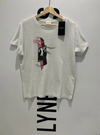 Pre-owned Saint Laurent Print ‘the Song' Noir Grey T-shirt - Size Large - Rrp £275