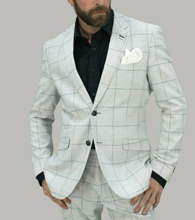 Pre-owned Cavani Mens  Radika Light Grey Check Tweed Formal Fashion Casual Blazer