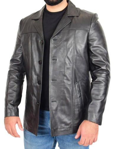 Pre-owned Fashion Mens Leather Reefer Jacket Casual Soft Blazer Style Colours Black Brown Cognac