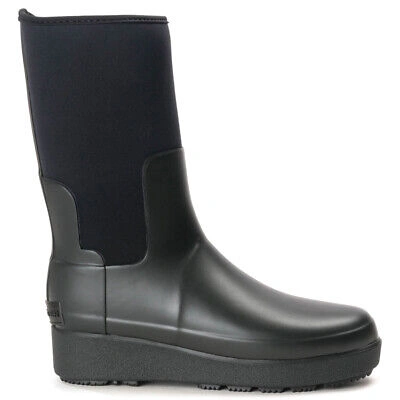 Pre-owned Hunter Womens Boots Refined Creeper Neo Short Casual Wellington Textile Rubber