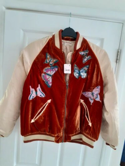Pre-owned Free People Velvet Embroidered Bomber Jacket, Brown Multicolour, S. Rrp £268